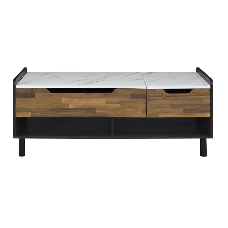 Table basse Axel avec faux marbre imprimé et finition noire avec plateau relevable