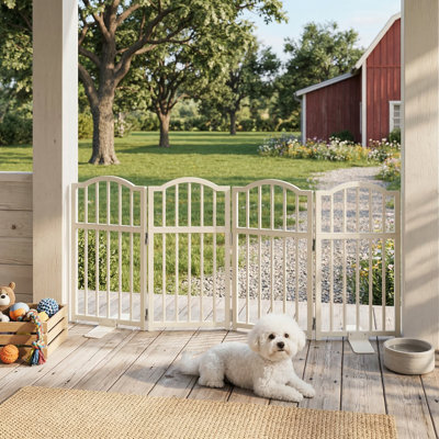 Barrière pour chien autoportante de 23,62 po de hauteur, pour petits chiens, pieds de soutien inclus, extension à 48 po de largeur, conception pliable à 4 panneaux pour les portes, clôture pour chiots, blanc