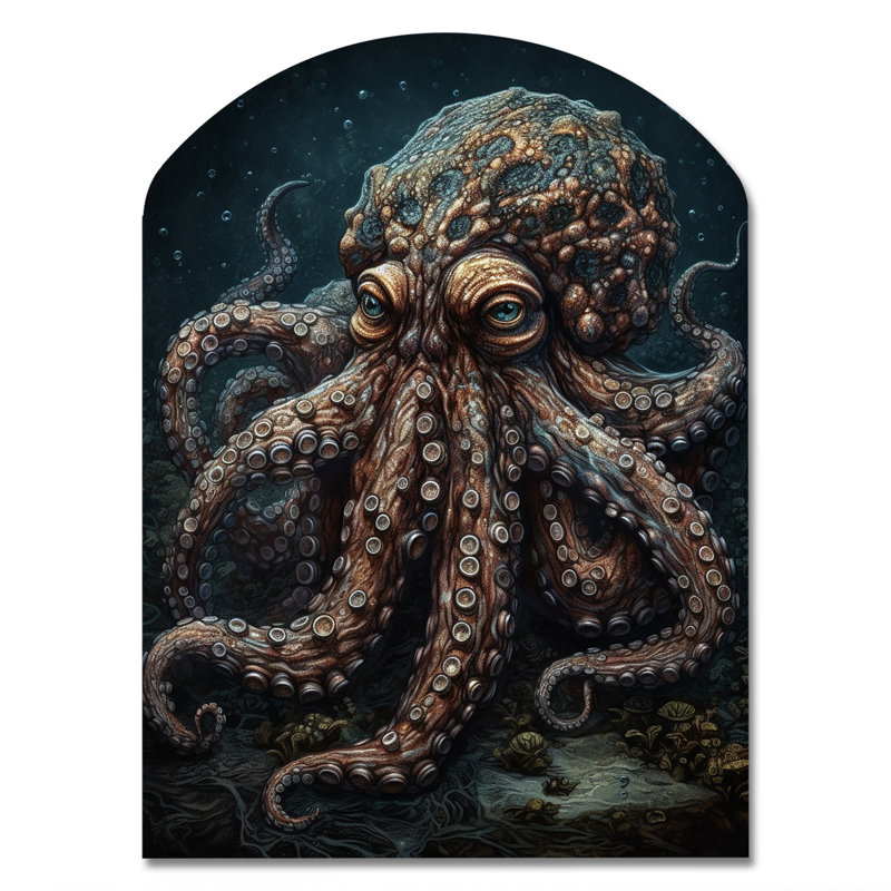 Pieuvre brune sous la mer - pieuvre asymétrique, art mural en métal, H 34 po x l 25 po