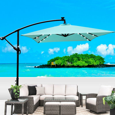26 Led Lights 2X3m Rectangle Outdoor Umbrella - Sun Shade With Crank, Cross Base, Waterproof For Garden Deck Backyard Patio Solar-Powered ,