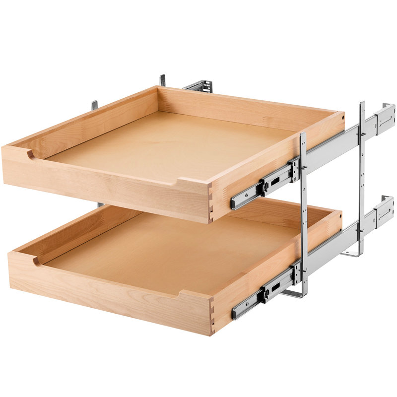2 Tier Pull Out Cabinet Drawer Organizer, Wood Construction, Soft Close Metal Tracks, Compact Design Kitchen Drawer, Solid With Joint, Efficient Storage Solution