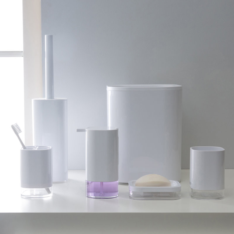 White Brushed Plastic 6-Piece Modern Bathroom Accessory Set