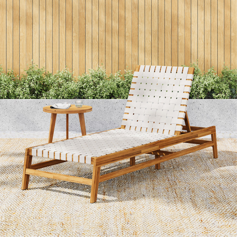 Outdoor Rope Chaise Lounge, Teak/Beige