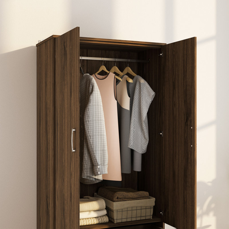 Garde-robe avec tringle, organisateur de rangement pour vêtements, noyer, Noyer