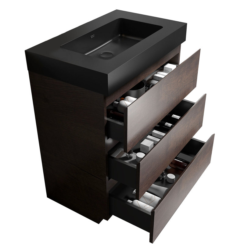 Meuble-lavabo moderne - 30 po, finition noyer avec grande capacité de rangement