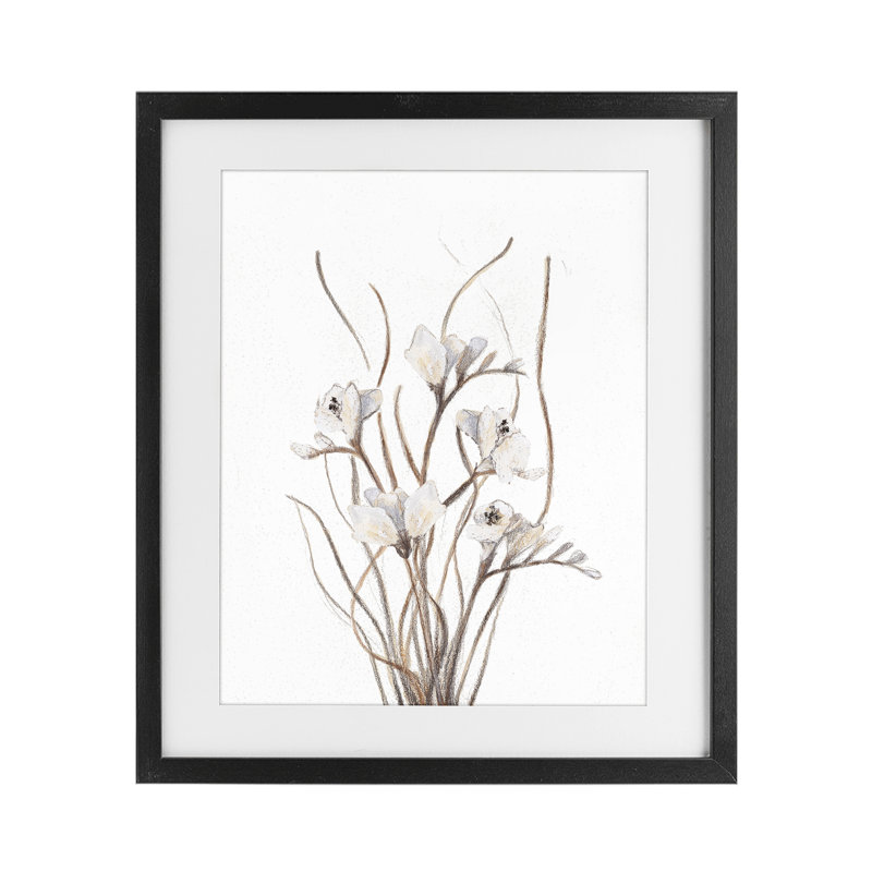 Branches bouclées sur fond blanc, reproduction de verre, design par Lanie Loreth, H 21 po x l 17 po, Cadre noir minuit