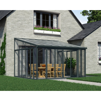 Palram - Canopia SanRemo 13' x 14' Acrylic Aluminum Enclosed Patio Gazebo with Polycarbonate Roof Panel All-Season Outdoor Room in Gray/Diffused Clear