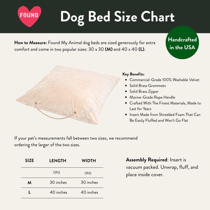  Lit pour chien, velours beige - moyen, L 30 po x l 30 po, Beige