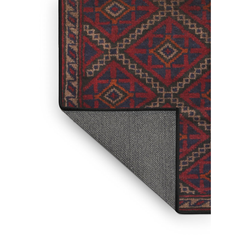 Tapis de zone rouge/bleu contemporaine, Rectangle 6 pi x 9 pi