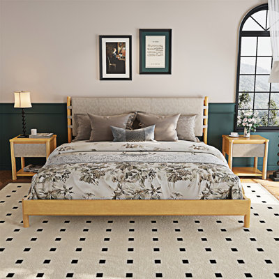 Wood Platm Bed Bed Frame Set With Nightstands