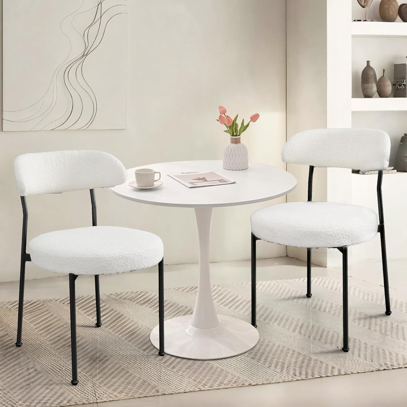 31.5" Round Dining Table, Top With Metal Base, White