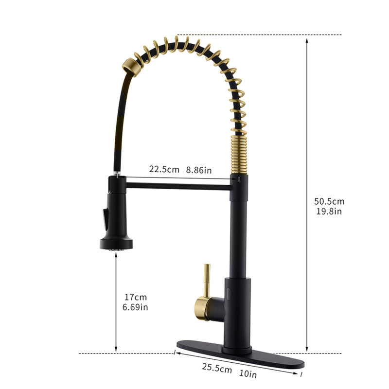 Robinet de cuisine sans contact, robinet de cuisine intelligent automatique mains libres, Noir + or