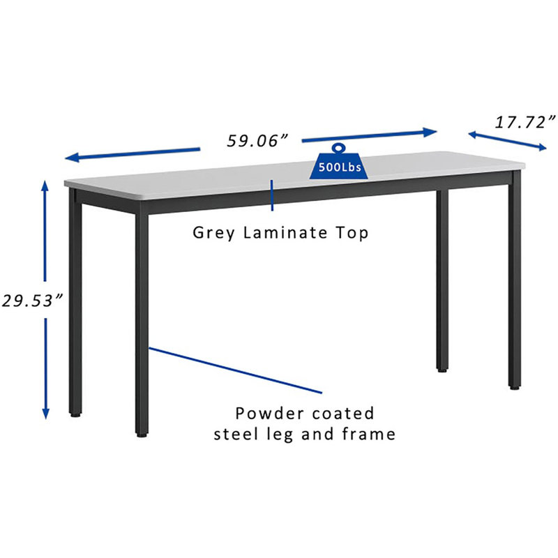 Table, Utility, Gray, 30" H x 60" W x 18.13" D