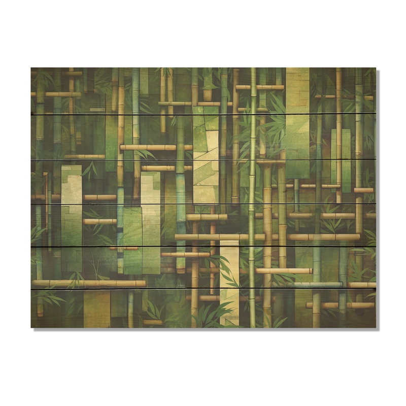 «Whispering Bamboo», motifs géométriques - Art mural en bois de bambou sur bois de pin naturel, H 30 po x l 40 po