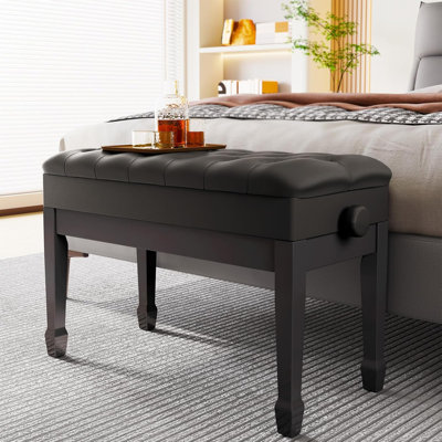 Pirecart 31.1” Adjustable Duet Piano Bench with Storage, Solid Wood Heavy Duty Bedroom Stool with Tear Resistance Faux Leather Upholstered