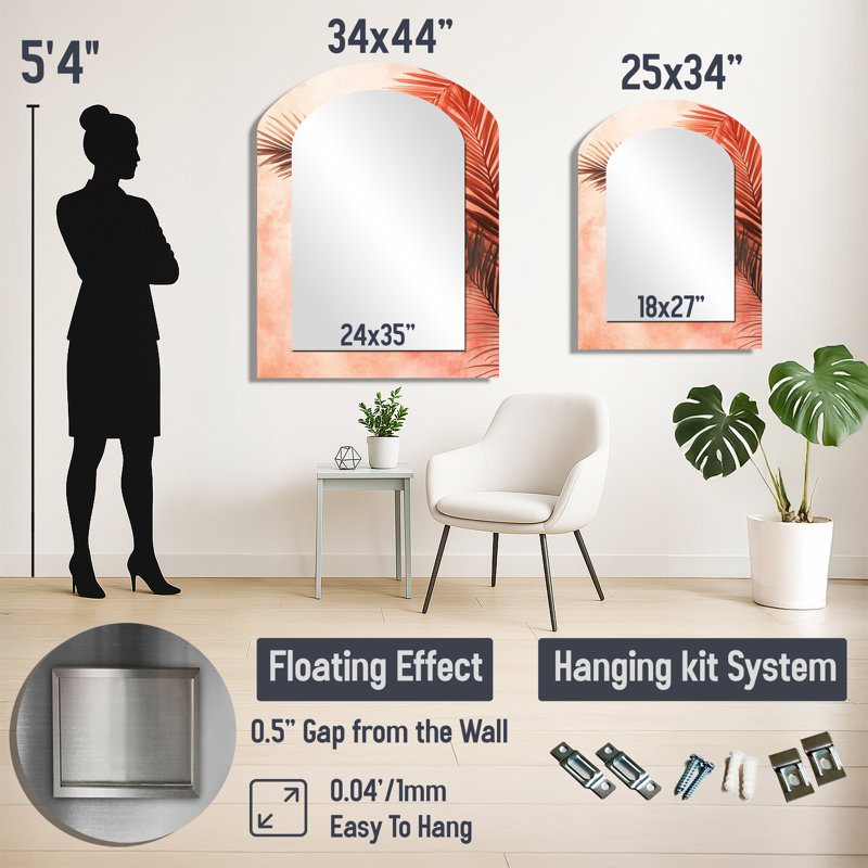 Miroir mural Boho - Terracotta Palm Vibes, impression métallique, 43 po x 33 po