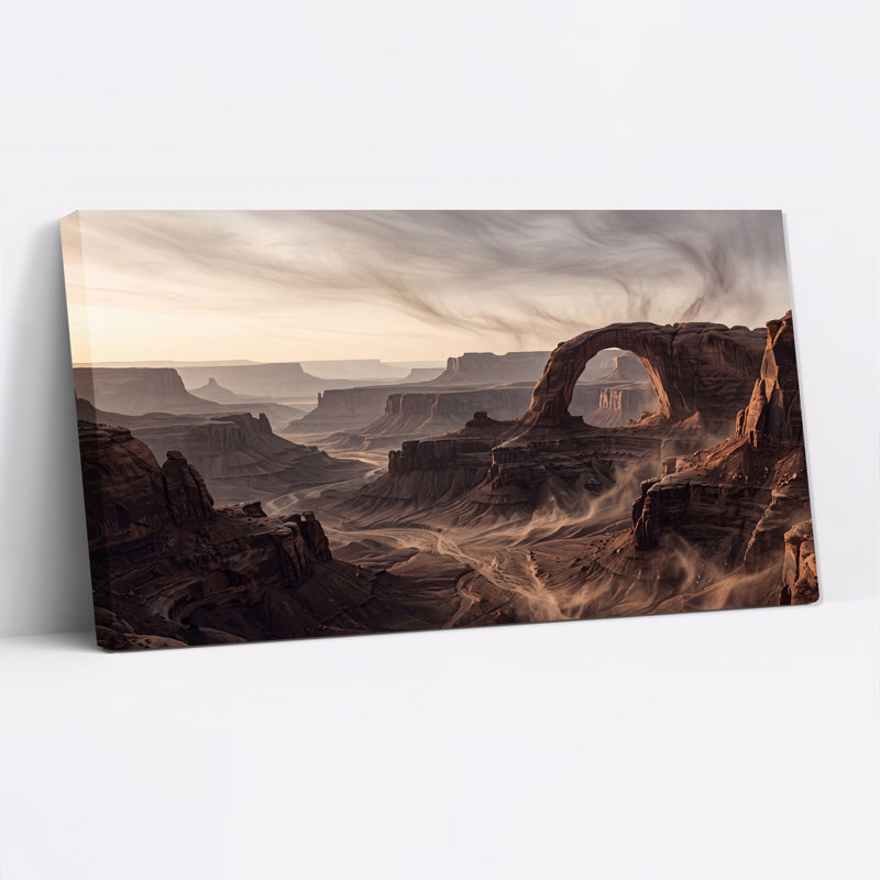 «Natural Rock Arch in Dusty Canyon sépia», art mural sur toile, L 32 po x H 16 po