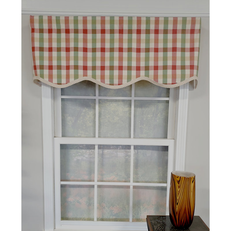 Multi-Color Checkered Cotton 50'' Window Valance with Scalloped Edge