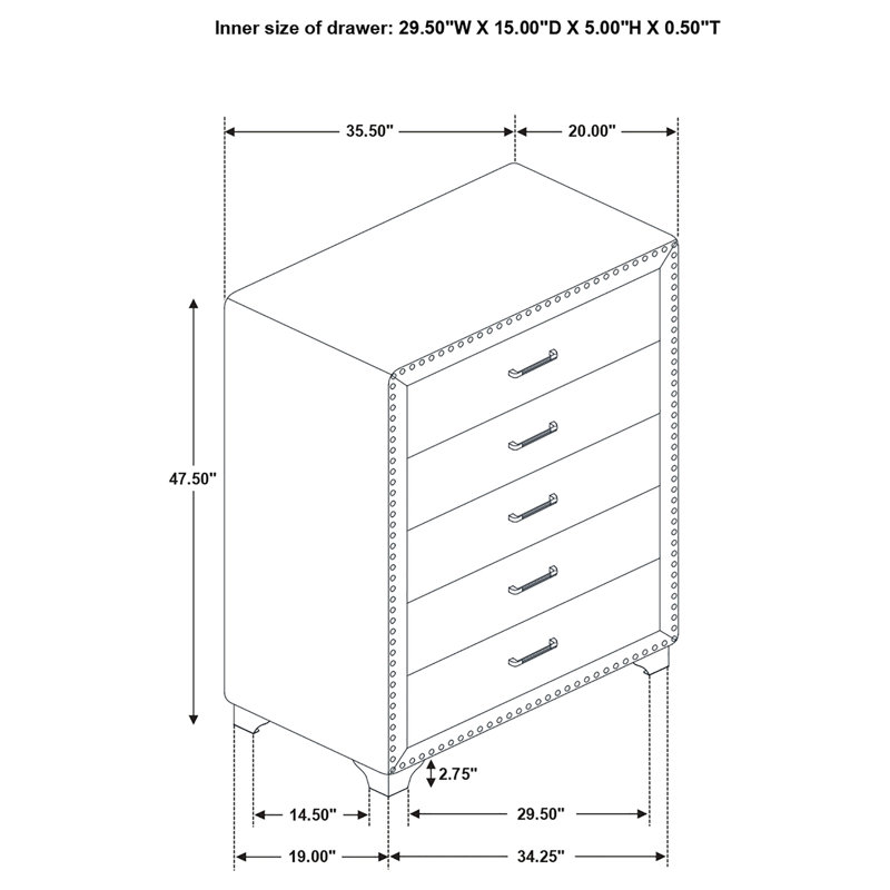 Orton 5-drawer Bedroom Chest Pacific Blue, Blue