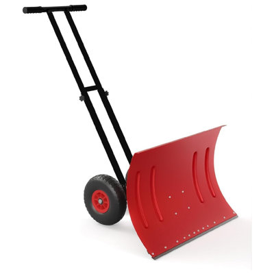 Heavy Duty 29x20 Inch Metal Snow Shovel with Wheels Adjustable Angled Blade and 5 Position Handle Multi Angle Snow Pusher for Driveway Sidewalk Doorway and Garden