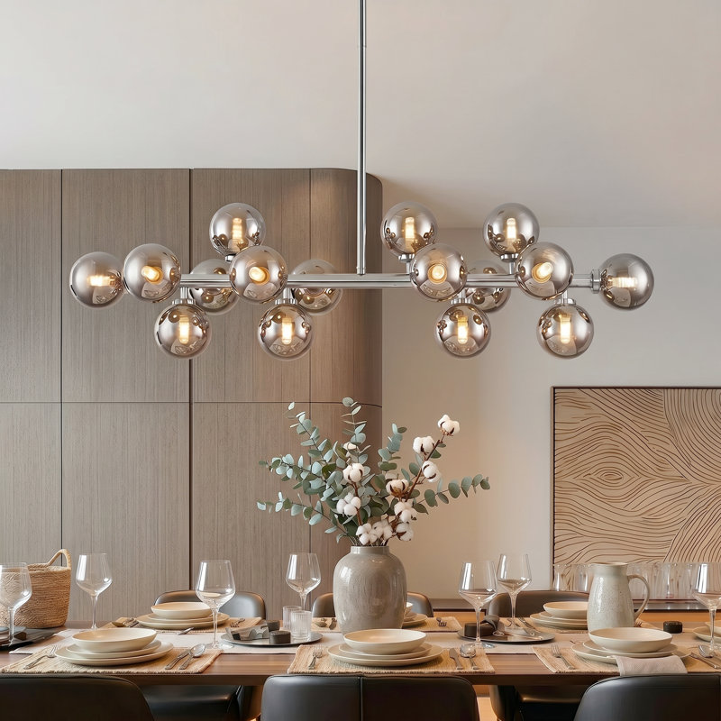Lustre linéaire spoutnik à 16 lumières Jewellia, Gris fumée, Chrome chrome, 16 Lights