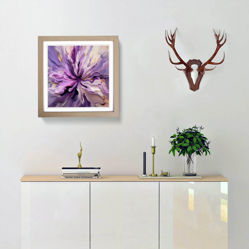 Lavender Flower Abstract No.4 - Single Picture Frame Print on Wood, Oak
