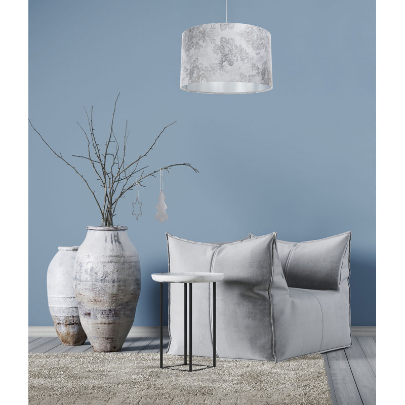 1 - Light Silver Drum Pendant, 117cm H x 60cm W x 60cm D