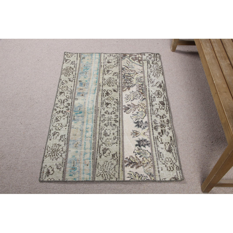 Tapis turc rétro à motif patchwork noué à la main offrant un style bohémien unique pour la décoration intérieure