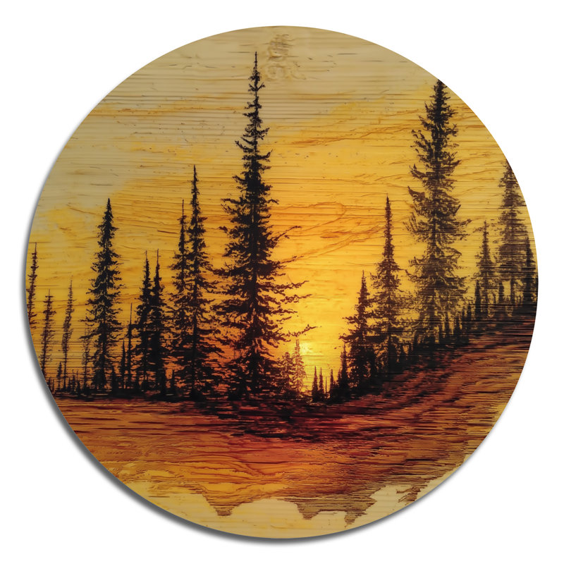 Coucher de soleil hivernal dans la forêt de l'Alaska - paysages grand art mural en métal, L 29 po x H 29 po