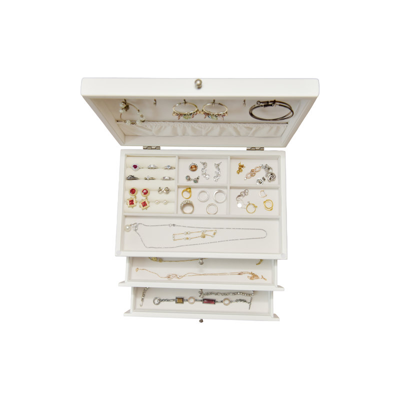 Wood Jewelry Box + Drawers, White