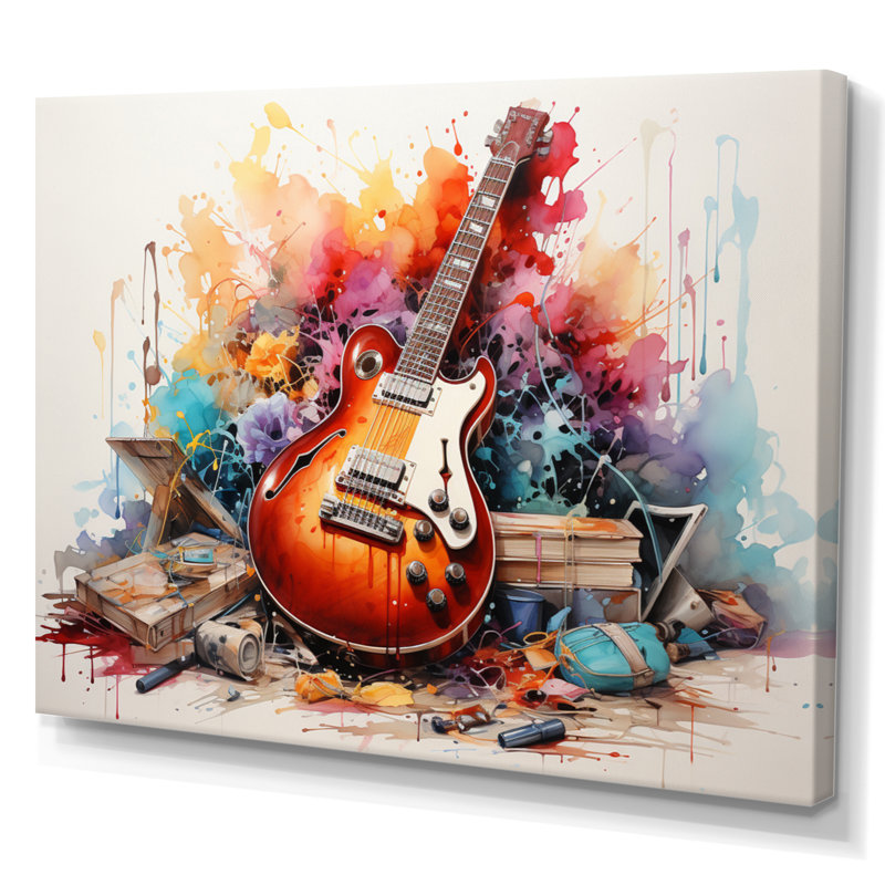 «Dry Watercolor Fire Guitare III», reproduction, H 12 po x l 20 po x P 1 po, Toile tendue