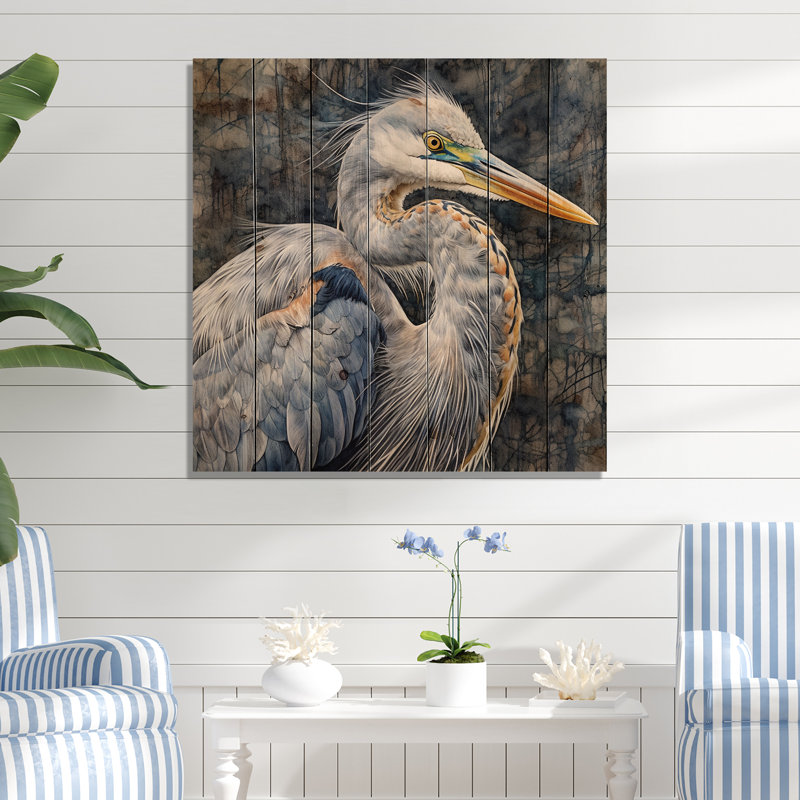 Bianica Heron Waterbird I sur impression sur bois, H 15 po x l 15 po x P 0,78 po