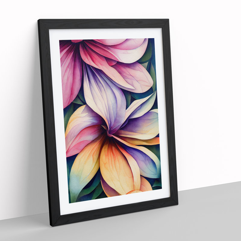 Exquisite Watercolour Flowers No.1 - Single Picture Frame Print, Black, 64cm H x 46cm W x 2cm D
