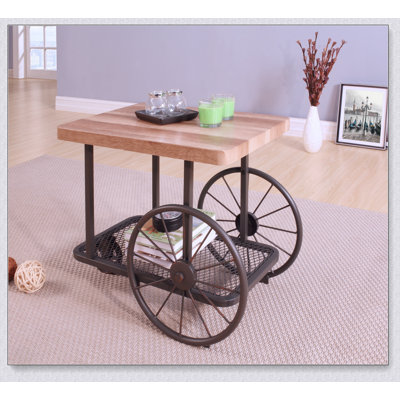 Francie Oak & Antique Gray Finish End Table With Industrial Style And Functional Storage