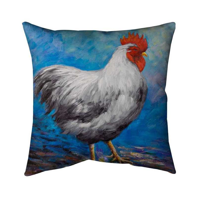 Grey Rooster Blue Kitchen Outdoor Throw Pillow | Home Decor, Square 18"