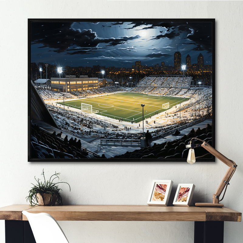 Night Match Stadium Under The Floodlight III sur toile, Cadre flottant noir, 30" H x 40" W