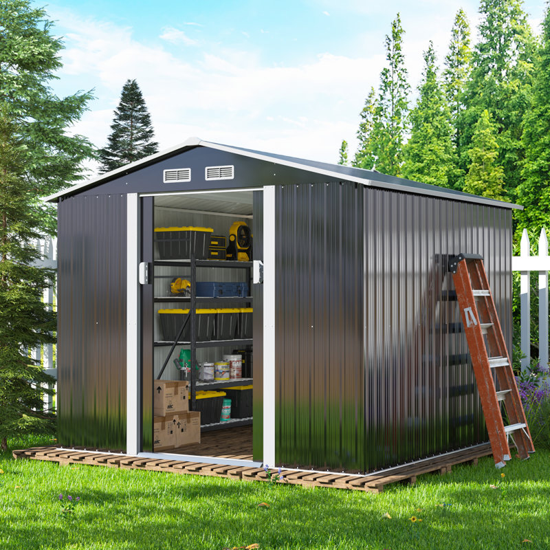 Remise de rangement en métal, Gris foncé, L 100,8 po x P 80,4 po x H 75,59 po