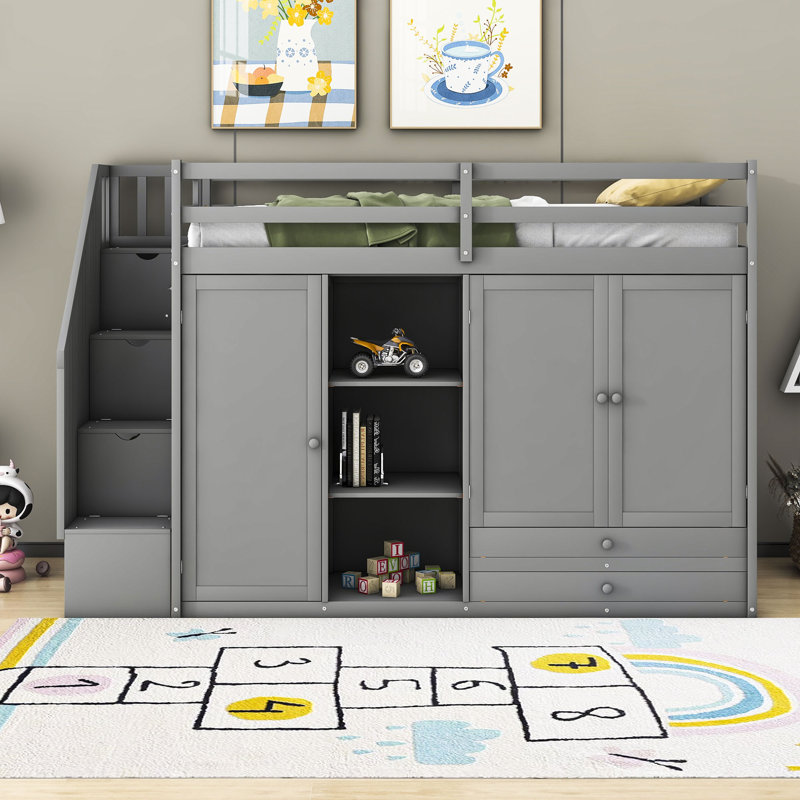 Gilla Twin Size Loft Bed with Shelves and Drawers by Harriet Bee, Gray