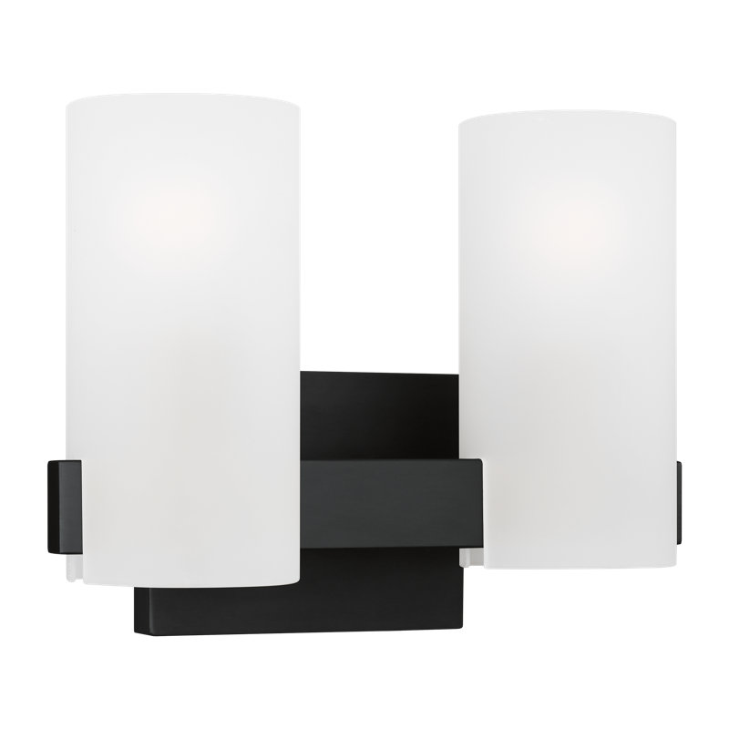 Midnight Black Etched Glass 2-Light Cylinder Vanity Light