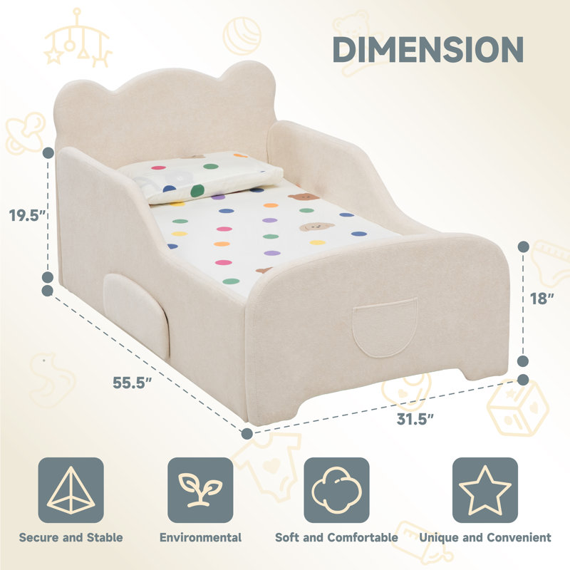 Toddler Floor Bed with Drawer and Storage Bag, Kids Bed for Girl and Boys, Standard Crib Size Portable Beds, Safety Upholstered Child Beds for 1-6 Years Old