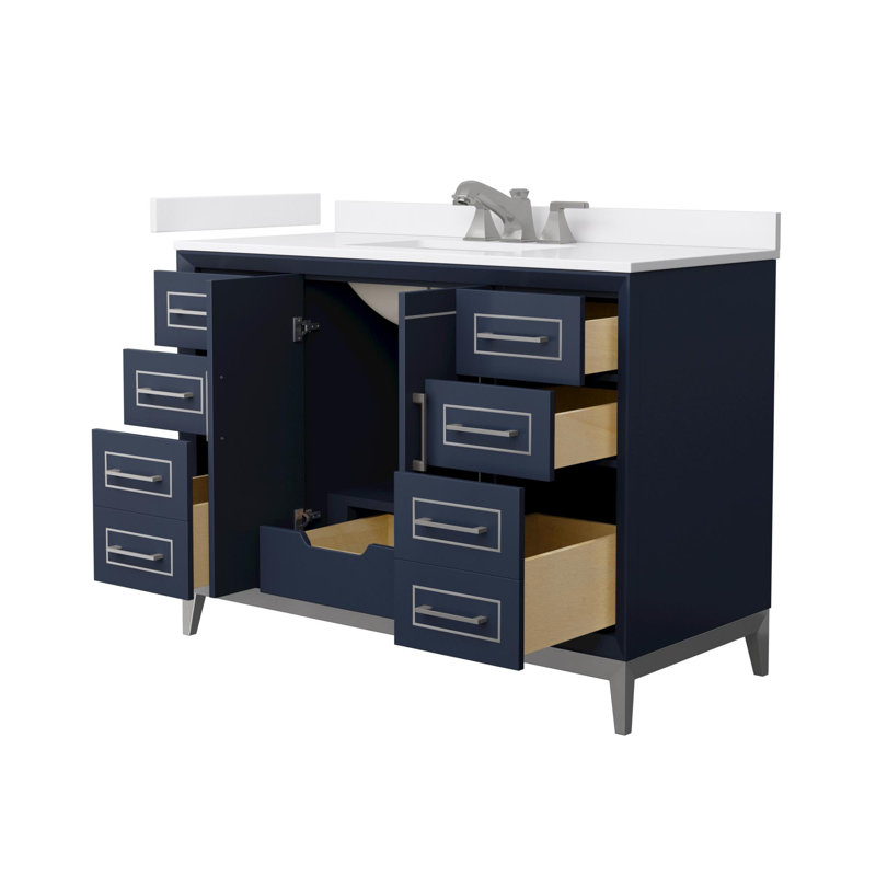 Marlena Freestanding Single Bathroom Vanity with Cultured Marble Top, Brushed Nickel, Blue, 48"