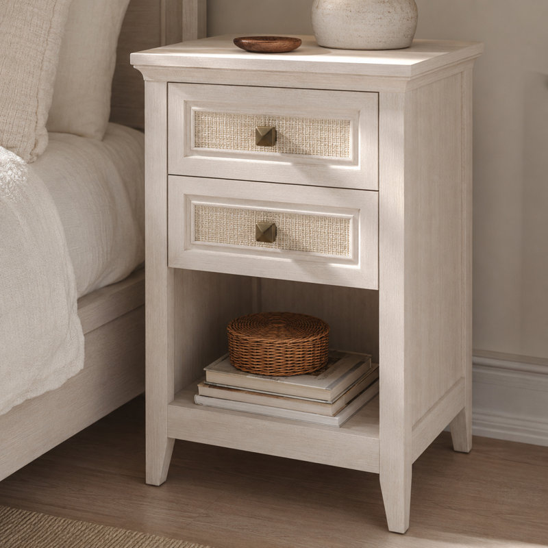 Table d'appoint 17,7 po en rotin avec 2 tiroirs
