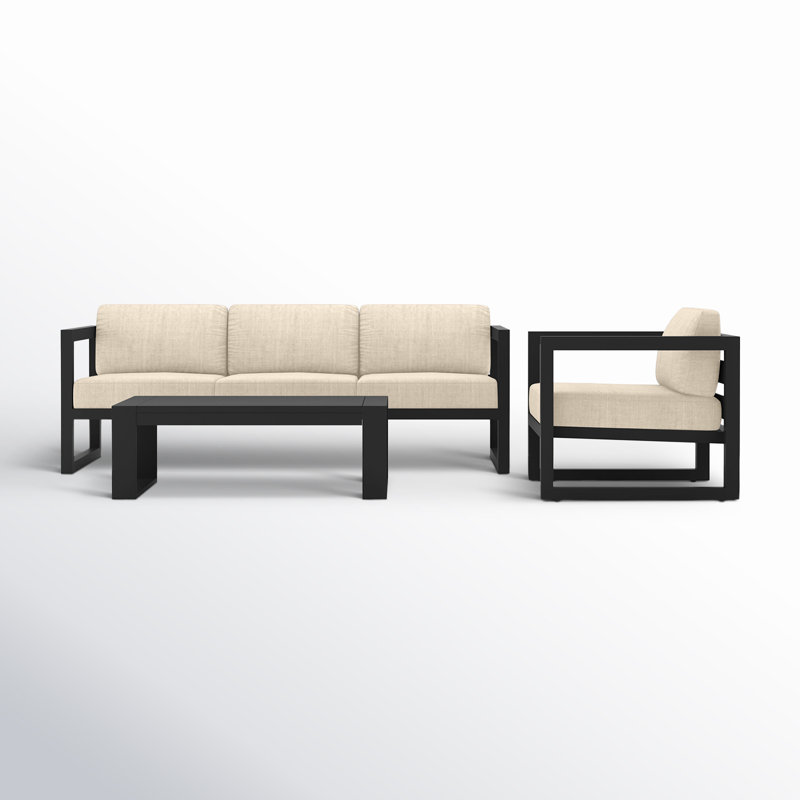 Avion 3 Piece Sofa Seating Group with Sunbrella Cushions, Canvas Flax Sunbrella® Canvas, Slate Gray