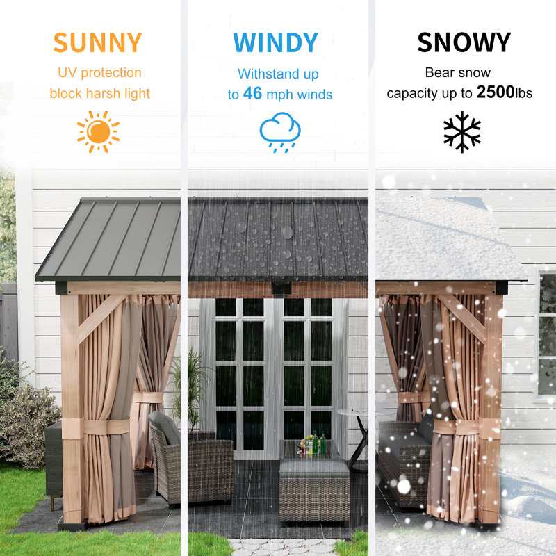 11' x 13' Brown Aluminum Patio Gazebo with Black Roof