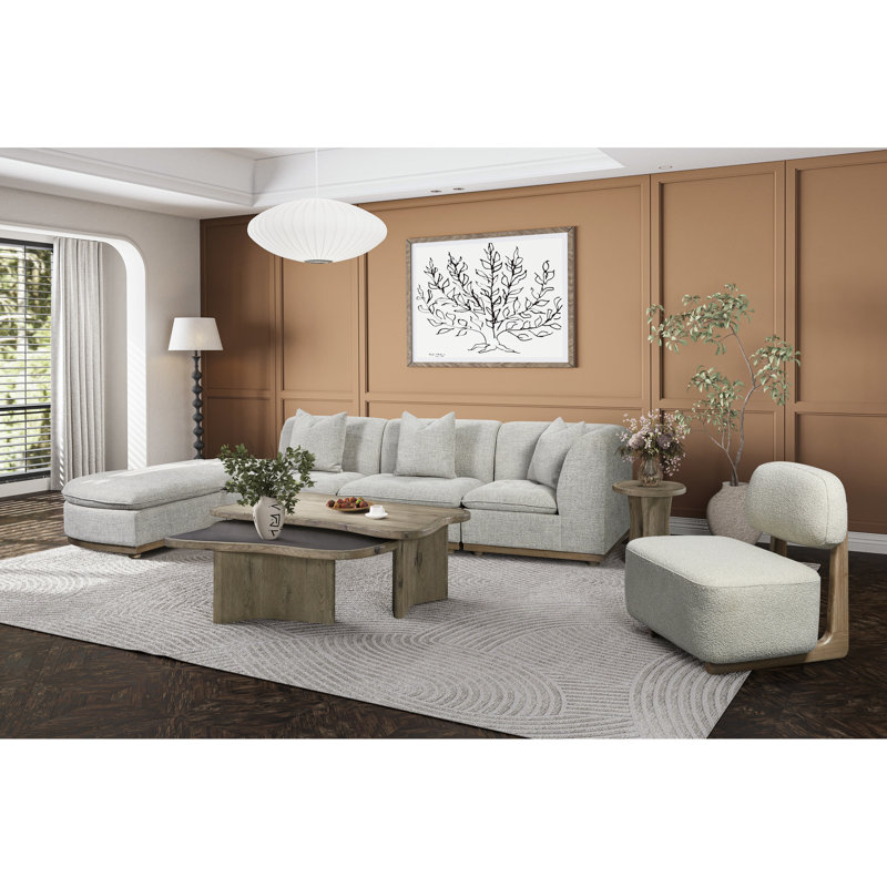 Table basse gigogne en chêne noueux anglais, plateaux organiques aux formes libres, deux pièces pour une utilisation flexible, profondeur 127 cm, largeur 76 cm, hauteur 45 cm, bords arrondis, poids 56 kg. Style élégant.