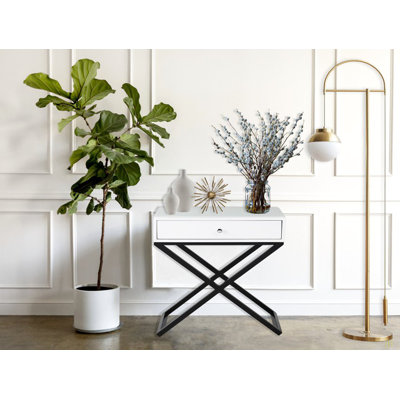 Table de chevet en bois Koda 23 po avec plateau en verre, tiroir et base en métal