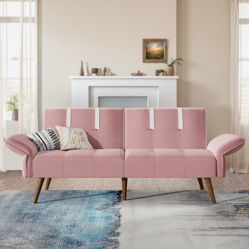Canapé convertible en futon 69,69 po Brooksley, Velours rose