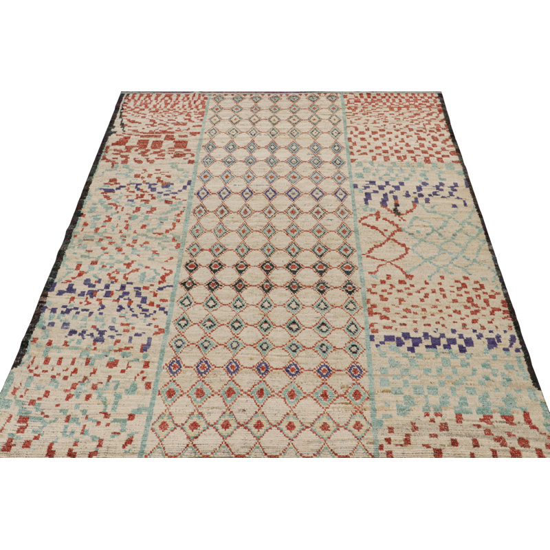 Moroccan Hand Knotted Geometric Area Rug, Rectangle 9' x 12'