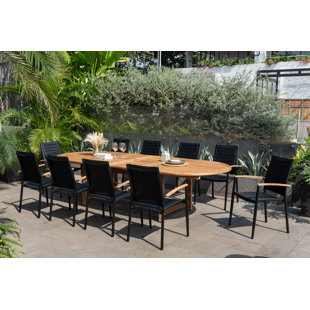 Ibiza 11 Pc Outdoor Patio Extendable Oval Dining Set | 100% FSC Teak Wood & High-Quality Aluminum