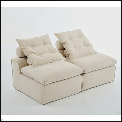 Modular Sofa No Armrests DIY - Friendly Corduroy Neck Lumbar Pillows 2 - Seater Lounge Reading